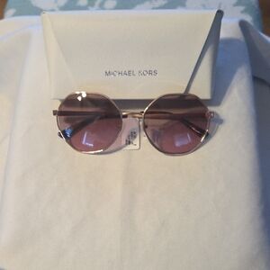 Michael Kors Women’s Round Sunglasses with Pink Lenses and Gold Frame